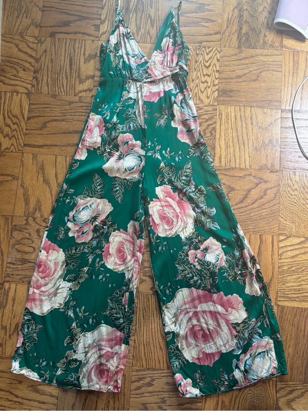 Free People Cabbage Rose Floral Wide Leg Jumpsuit Size 6